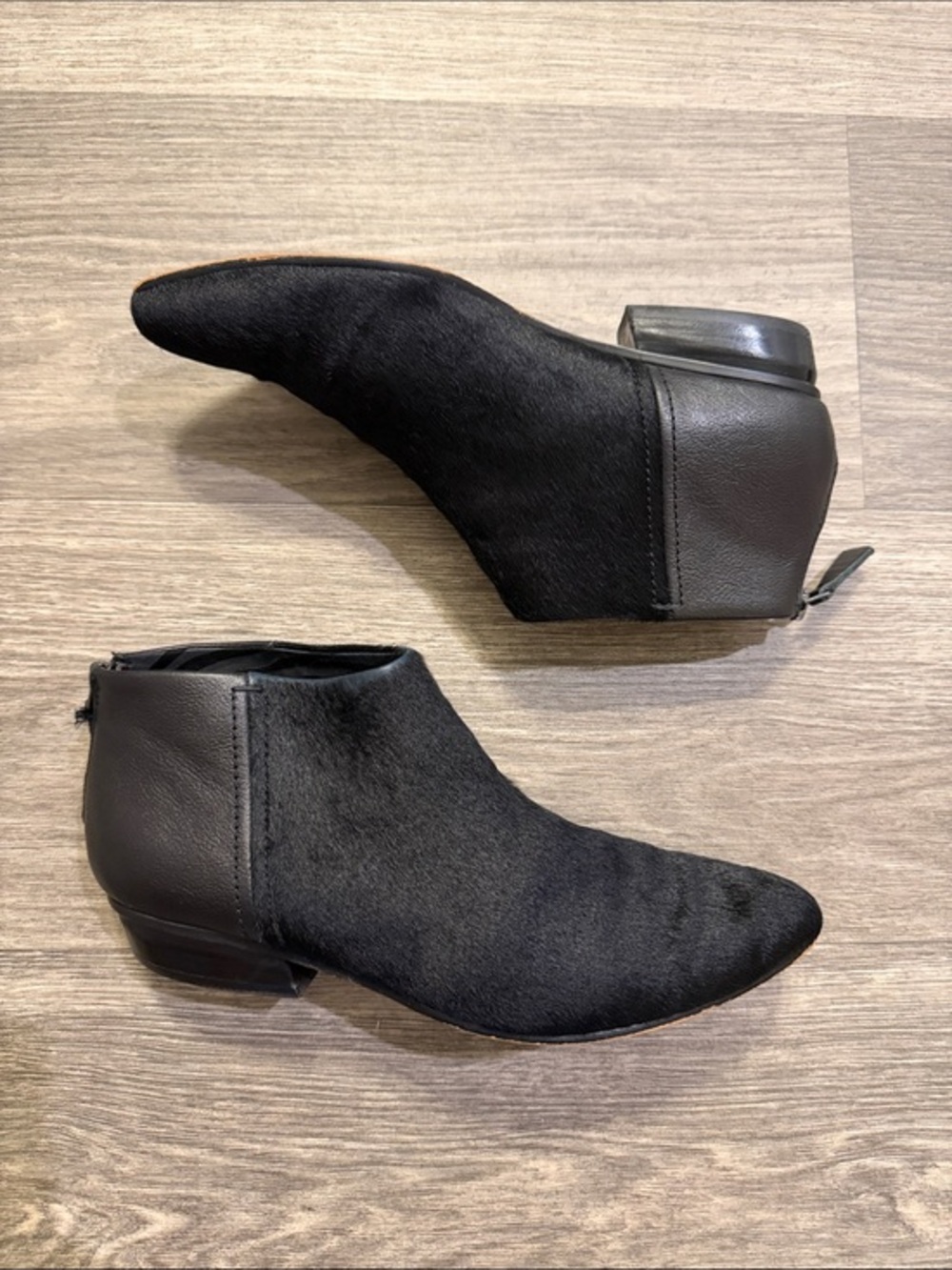 Naked Feet "Petty" Black leather Calf Hair Ankle Boots size 7.5